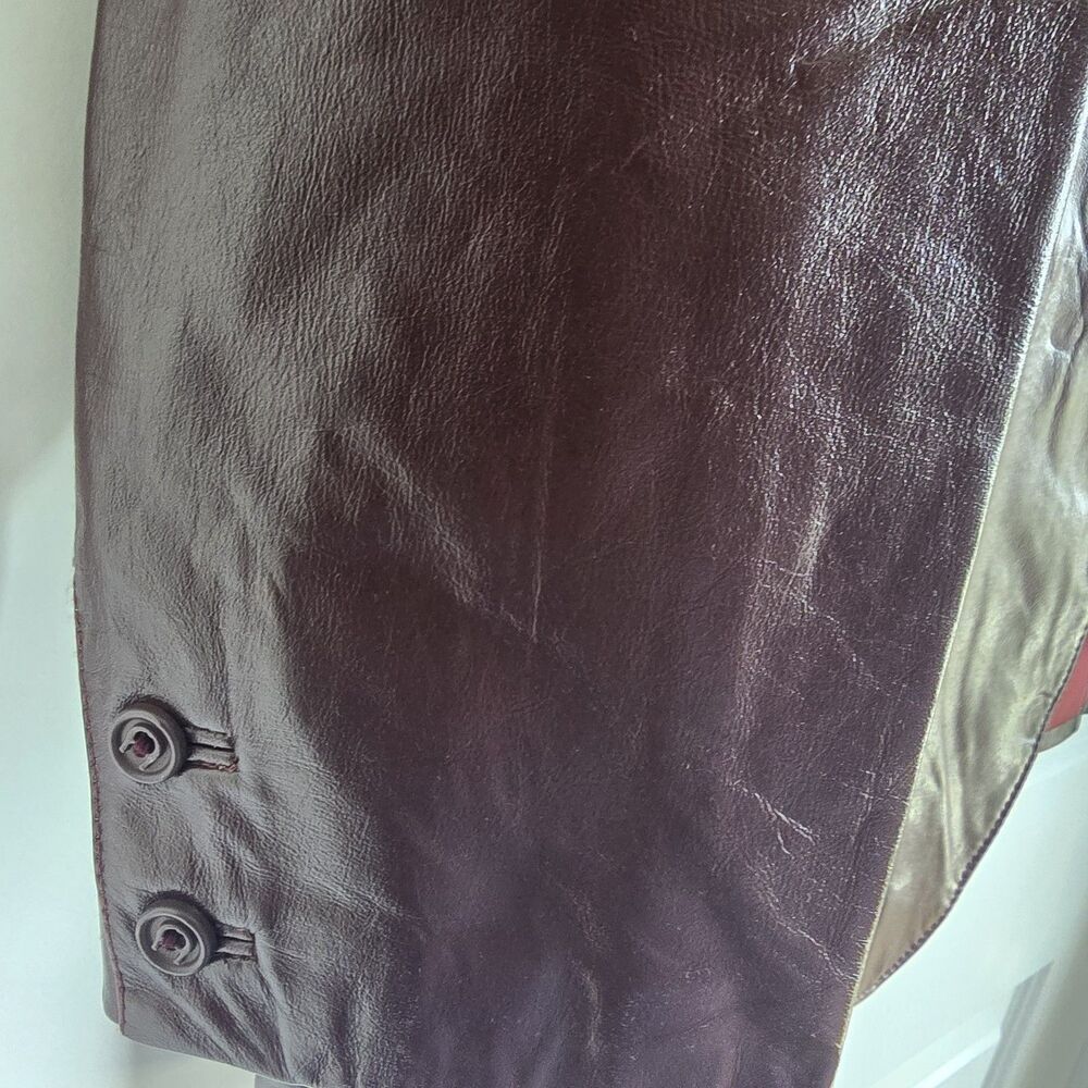 Vintage Etienne Aigner Womens Ladies Ox Blood Leather Jacket Sz 16 Lined Logo - Picture 5 of 10